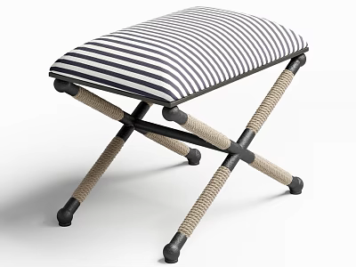 Striped Cushion Sofa Stool With Cross Legs And Woven Rope Design 3d model