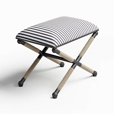 Striped Cushion Sofa Stool With Cross Legs And Woven Rope Design 3d model