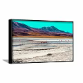 Scenic Landscape Painting With Mountains Salt Lake Flamingos And Blue Sky