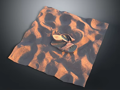 Comfortable Summer Flip Flops Placed On Sandy Surface With Natural Texture 3d model