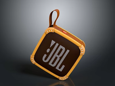 JBL Portable Bluetooth Speaker In Brown Yellow Leather Square Design With White Logo 3d model