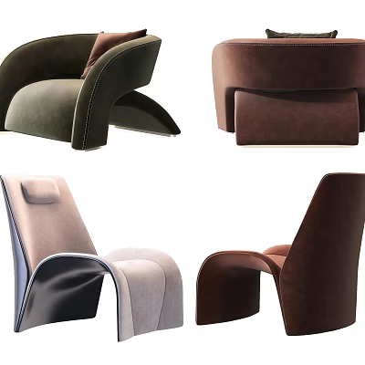 Modern Stylish Single Sofa With Curved Design And Upholstered In Various Colors 3d model