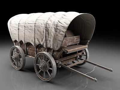 Vintage Wooden Wagon with Canvas Cover and Spoked Wheels Classic Design 3d model