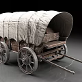 Vintage Wooden Wagon with Canvas Cover and Spoked Wheels Classic Design
