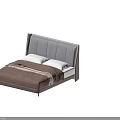 Modern Double Bed With Gray Headboard Brown Bedspread And Nightstand 3d model