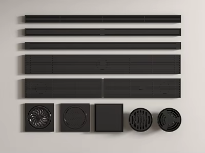 Display Of Black Ventilation Components Panels And Grilles In Different Forms 3d model