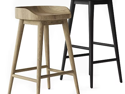 Modern Minimalist Bar Stools With Light Oak Seat And Black Metal Legs 3d model