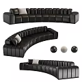 Modern Black Curved Leather Sectional Sofa with Black White Gray Decorative Balls