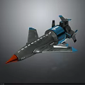Futuristic Spacecraft Design With Silver Body Blue Components And Red Nose Cone