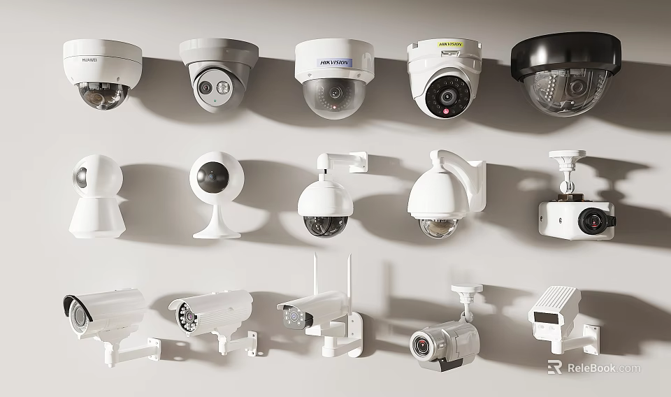 Different Types of Surveillance Cameras Dome Bullet PTZ Models For Indoor Outdoor Security Monitoring 3d model 