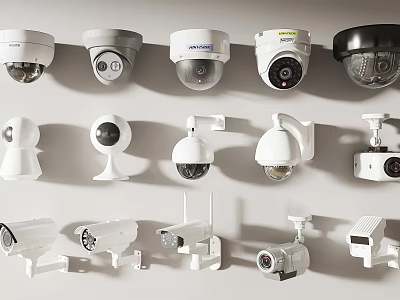 Different Types of Surveillance Cameras Dome Bullet PTZ Models For Indoor Outdoor Security Monitoring 3d model