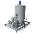Industrial Equipment Unit With Large Storage Tank Pipes Pump And Control Panel