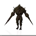 Armored Mythical Creature With Spiked Exoskeleton And Clawed Limbs In Standing Pose 3d model
