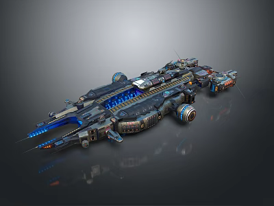 Advanced Sci-Fi Starship With Intricate Mechanical Structure Blue Lights And Metallic Hull 3d model