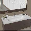 Modern Wall Mounted Bathroom Vanity With White Sink Mirror And Toiletries On Countertop