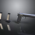 Tactical Silver Handgun with Two Magazines on Dark Reflective Surface