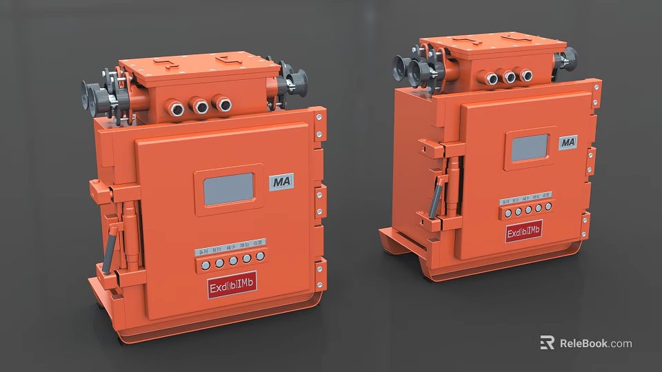 Orange BARDIC MA Certified Industrial Heavy Duty Control Box with Connectors and Interface 3d model 