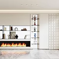 Modern Living Room Decorative Cabinet With Open Shelves Fireplace And Marble Floor