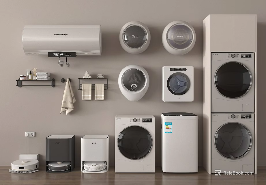 Various Modern Washing Machines Displayed For Home Appliance Selection 3d model