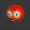 Red Angry Emoji Face With Large Eyes And Frowning Mouth On Gray Background