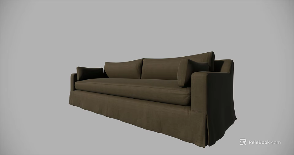 Dark Brown Upholstered Multi person Sofa With Modern Design And Comfortable Backrest 3d model
