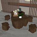 Tea table stool combination 3d model