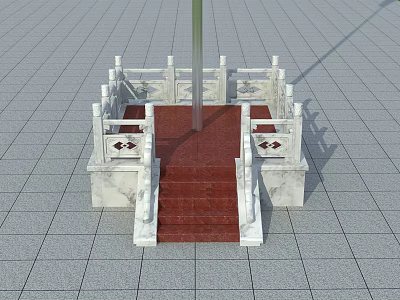 Traditional Flagpole Platform With Marble Railings Red Steps And Gray Tiled Ground 3d model