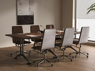 Modern Reception Desk With Wooden Surface And Comfortable Chairs In Office Interior 3d model