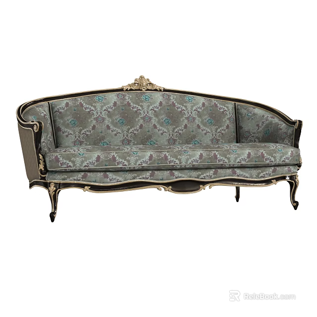 Classical Multi Seater Sofa With Ornate Carved Details And Floral Pattern Upholstery 3d model 