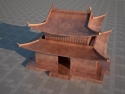 Ancient Chinese Architecture With Traditional Curved Roof Overhanging Eaves And Gray Tiled Ground 3d model