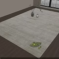 Light Square Area Rug on Wooden Floor with Green Fruit Bowl Vase and Candle 3d model
