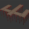 Wooden Platform Scenery Components With Cross Walkways And Support Pillars Design 3d model