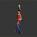 Toy Soldier In Red Uniform With Gold Accents Black Hat Feather Blue Pants And Sword