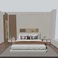 Double Bed With Grid Patterned Headboard White Sheet Brown Runner And Pillows 3d model