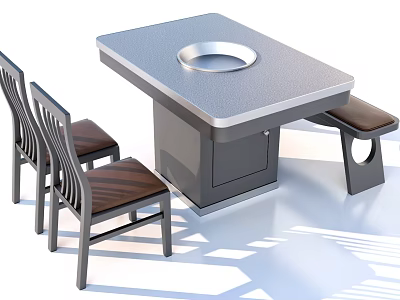 Modern Dining Table With Metal Tabletop Circular Center Chairs And Bench For Kitchen Use 3d model
