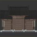 Traditional Chinese Architectural Model With Tiled Roof Wooden Door And Stone Columns
