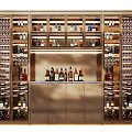 Gold Modern Wine Cabinet with Multiple Shelves Bar Counter and Various Wine Bottles