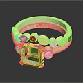 Elegant Gold Ring Featuring Square Green Jadeite And Round White Diamond Accents