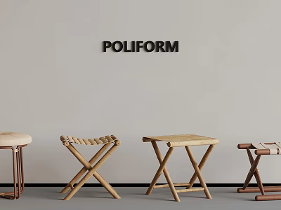 Poliform Wall With Modern Wooden Stools And Metal Frame Furniture Designs 3d model