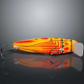 Insect Shaped Fishing Lure With Orange Yellow Body Black Stripes Hooks And Shiny Reflective Surface