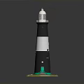 Black and White Striped Lighthouse Model With White Top And Green Base 3d model