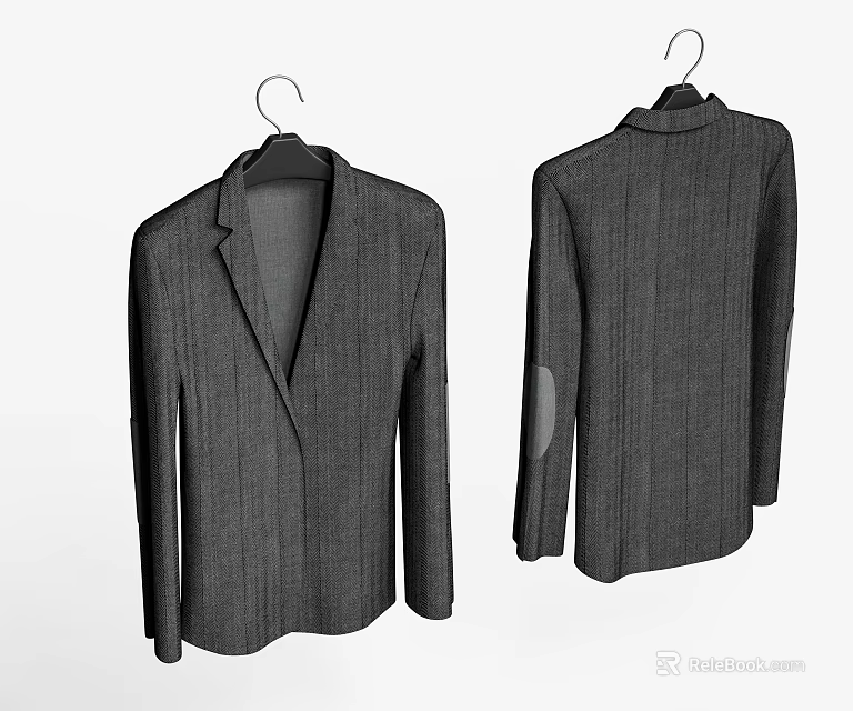Gray Pinstriped Suit Jacket Front and Back View Hanging on Hanger 3d model