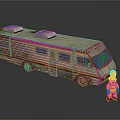 Silver RV With Brown Stripes Windows Roof Vents And Small Yellow Outfit Figure