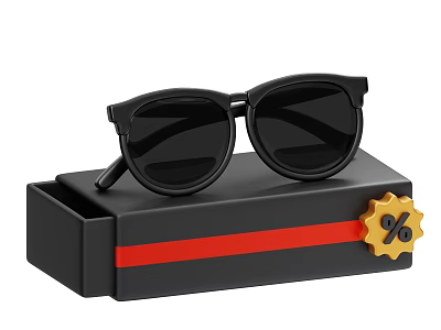Eyewear Store Black Sunglasses in Black Case with Red Stripe and Discount 3d model