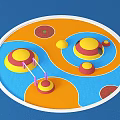 Colorful Garden Ornament With Blue Orange Background And Circular Spiral Patterns