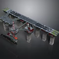 Water Construction Barge With Crane Near Bridge Structure And Concrete Pier Supports