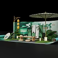 Traditional Chinese Style Photo Check In Spot With Green Scroll Backdrop Lanterns And Umbrella
