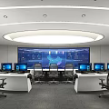 Modern Control Room With Large Digital Screen Multiple Monitors Control Desks And Ergonomic Chairs 3d model