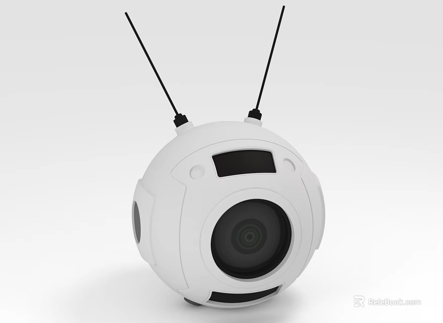 Modern White Spherical Projection Surveillance Camera With Dual Antennas And Lens 3d model 