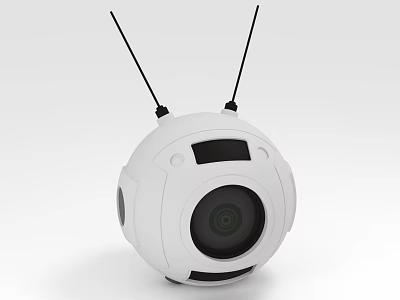 Modern White Spherical Projection Surveillance Camera With Dual Antennas And Lens 3d model
